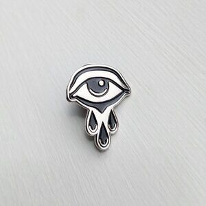 Bird Ov Prey Black Tears Silver Metal Enamel Pin - Crying, Mourning, Emo, Goth